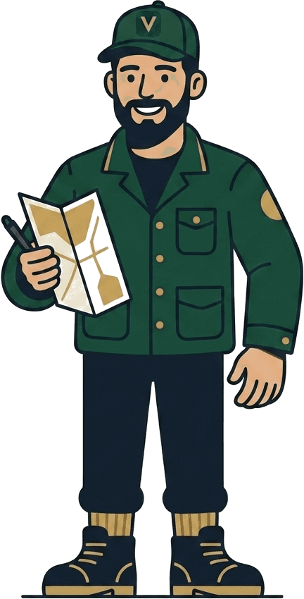 VakScout-mascotte: een vakman met kaart die de beste vakman in jouw regio vindt